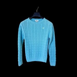 Lilly Pulitzer Cable Knit Women's XS Sweater Teal Long Sleeve Logo Preppy